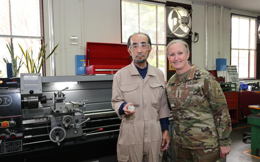 Masao Yokota and Lt. Gen. Michelle Donahue pose for a photo.